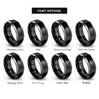 font options for inside engraving on black & grey triquetra accents rings