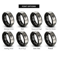 font options for inside engraving on black & gray triquetra accents rings