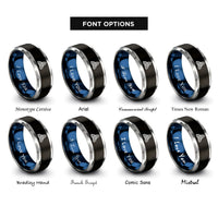 font options for inside engraving on black & blue & gray triquetra rings