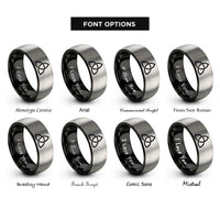 font options for inside engraving on black & grey triquetra rings