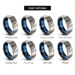 font options for inside engraving on blue & grey triquetra rings