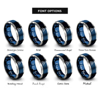 font options for inside engraving on blue & silver triquetra rings