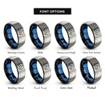 font options for inside engraving on black & blue & grey triquetra circle rings