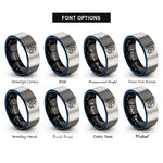 font options for inside engraving on black & blue & gray triquetra circle rings