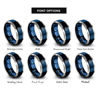 font options for inside engraving on blue & gray triquetra circle rings