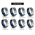 font options for inside engraving on blue & grey triquetra circle rings