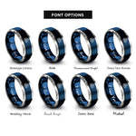 font options for inside engraving on blue & gray triquetra circle rings