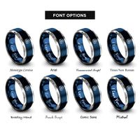 font options for inside engraving on blue & gray triquetra circle rings