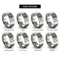 font options for inside engraving on grey triquetra circle rings