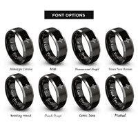 font options for inside engraving on black & gray triquetra cross rings