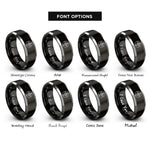 font options for inside engraving on black & gray triquetra cross circle rings