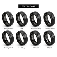 font options for inside engraving on black triquetra cross circle rings