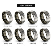 font options for inside engraving on gunmetal & gray triquetra cross circle rings