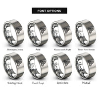 font options for inside engraving on gray triquetra rings