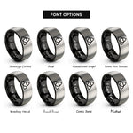font options for inside engraving on black & silver triquetra heart rings