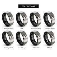 font options for inside engraving on black & silver triquetra heart rings