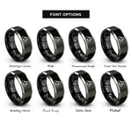 font options for inside engraving on black & gray triquetra heart rings
