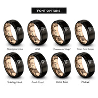 font options for inside engraving on black & rose gold triquetra heart rings