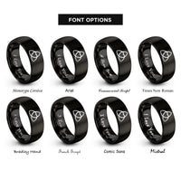 font options for inside engraving on black triquetra heart rings