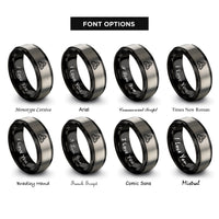 font options for inside engraving on black & silver triquetra knot rings