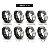 font options for inside engraving on black & silver triquetra knot rings