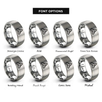 font options for inside engraving on gray triquetra knot rings