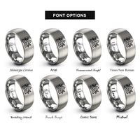 font options for inside engraving on grey triquetra leaves rings