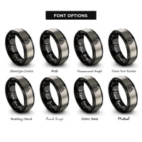 font options for inside engraving on black & silver triquetra repeat band rings