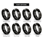 font options for inside engraving on black & grey triquetra repeat band rings