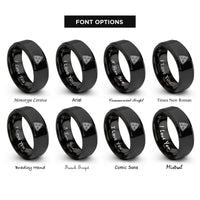 font options for inside engraving on black triquetra repeat band rings