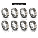 font options for inside engraving on gray triquetra repeat band rings