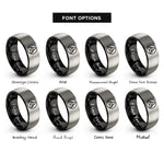 font options for inside engraving on black & gray triquetra seal circle rings