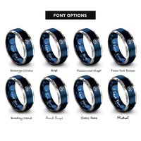 font options for inside engraving on blue & grey triquetra seal circle rings