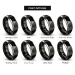 font options for inside engraving on black & gray triquetra trinity knot rings