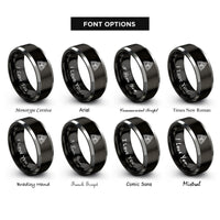 font options for inside engraving on black & silver triquetra trinity knot rings