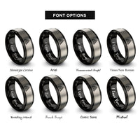 font options for inside engraving on black & grey triquetra trinity knot rings