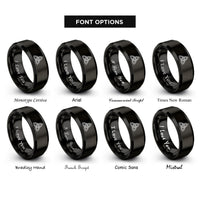 font options for inside engraving on black triquetra trinity knot rings