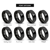 font options for inside engraving on black triquetra trinity knot rings