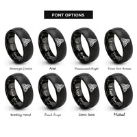 font options for inside engraving on black triquetra trinity knot rings