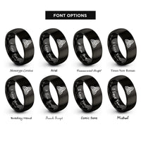 font options for inside engraving on black triquetra trinity knot rings