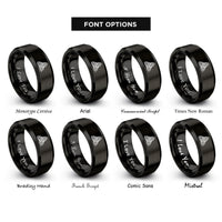 font options for inside engraving on black triquetra trinity knot rings