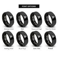 font options for inside engraving on black triquetra trinity knot rings