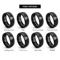font options for inside engraving on black triquetra trinity knot rings