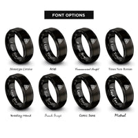 font options for inside engraving on black triquetra trinity knot rings
