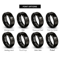 font options for inside engraving on black triquetra trinity knot rings