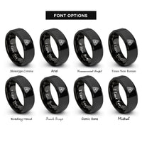 font options for inside engraving on black triquetra trinity knot rings