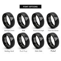 font options for inside engraving on black triquetra trinity knot rings