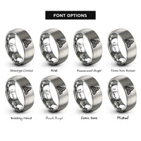 font options for inside engraving on silver triquetra trinity knot rings