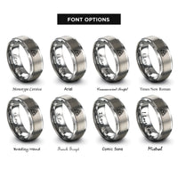 font options for inside engraving on grey triquetra trinity knot rings