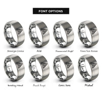 font options for inside engraving on gray triquetra trinity knot rings